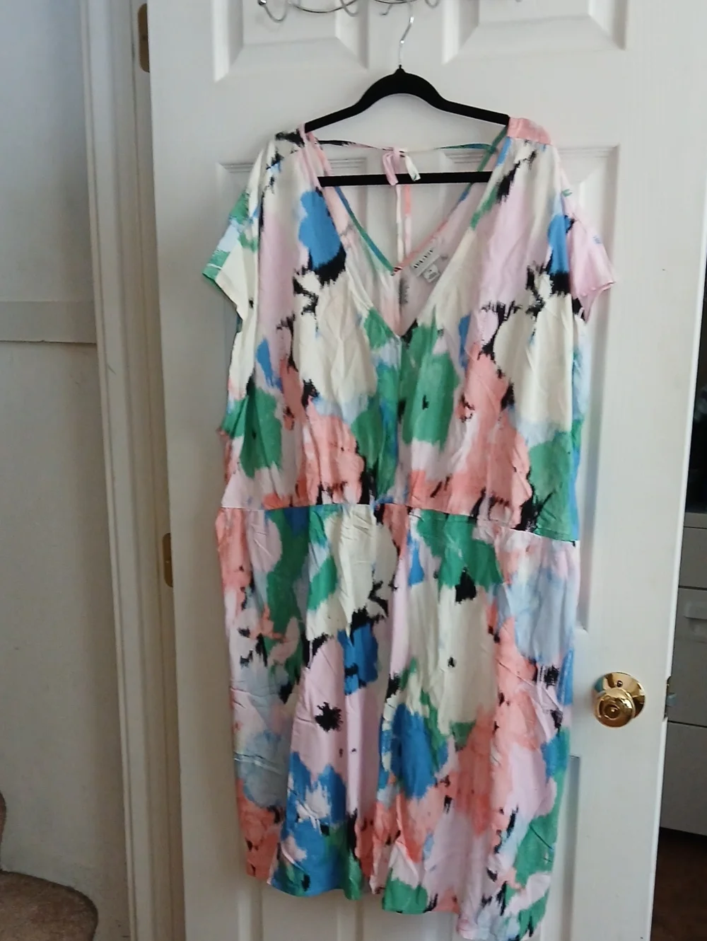 Ava & Viv Multicolor Watercolor V-Neck Midi Dress - Picture 1 of 3